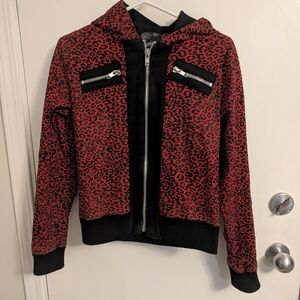 Collectif Red and Black Leopard Print Jacket